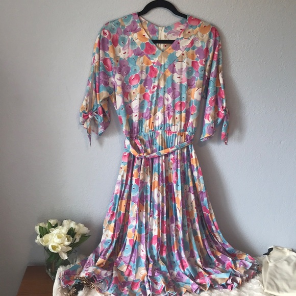 Vintage Dresses & Skirts - Vintage vibrant heavy pleated dress VTG SZ 12